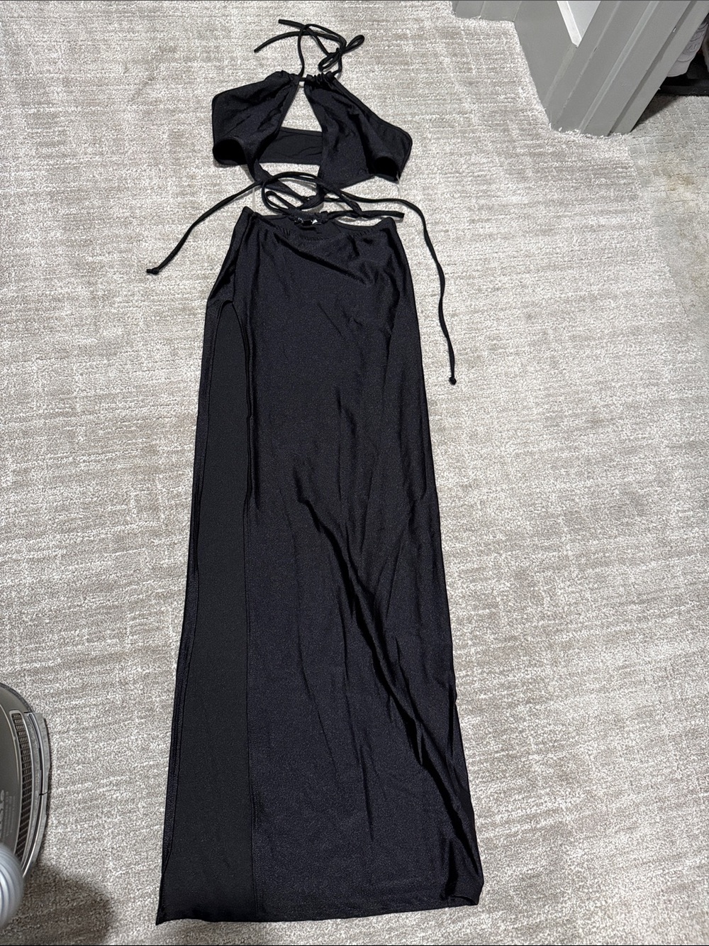Fashion Nova Black Backless Halter cutout Maxi Dress with slit xs